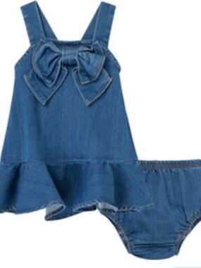 Habitual Girls Denim Bow Dress 24M | NWOT | Little Girl's Bow Flounce Dress Blue